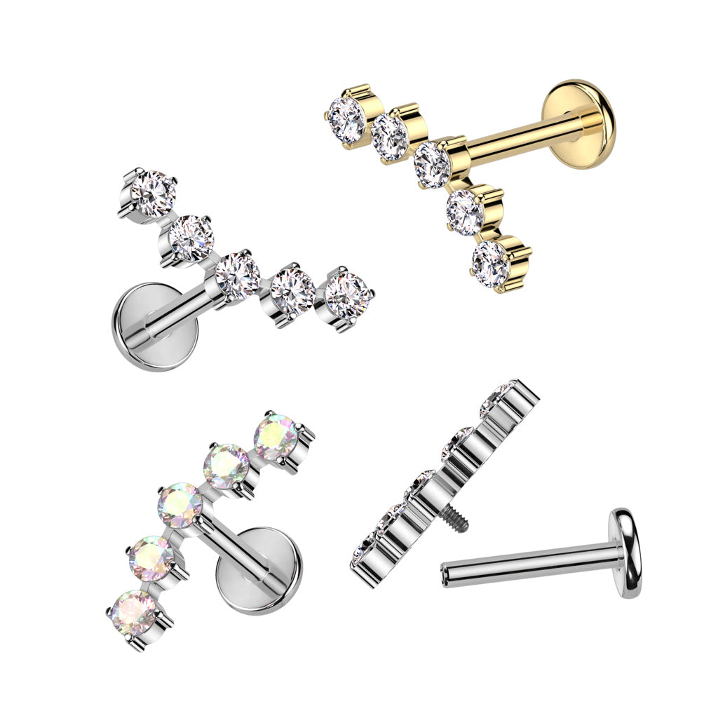 16G Titanium Internally Threaded With 5 Round CZ Curved Top